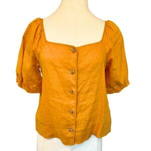 Everlane 100% Linen Puff Sleeve Button Front Boxy Yellow Marigold Blouse Top Sz2